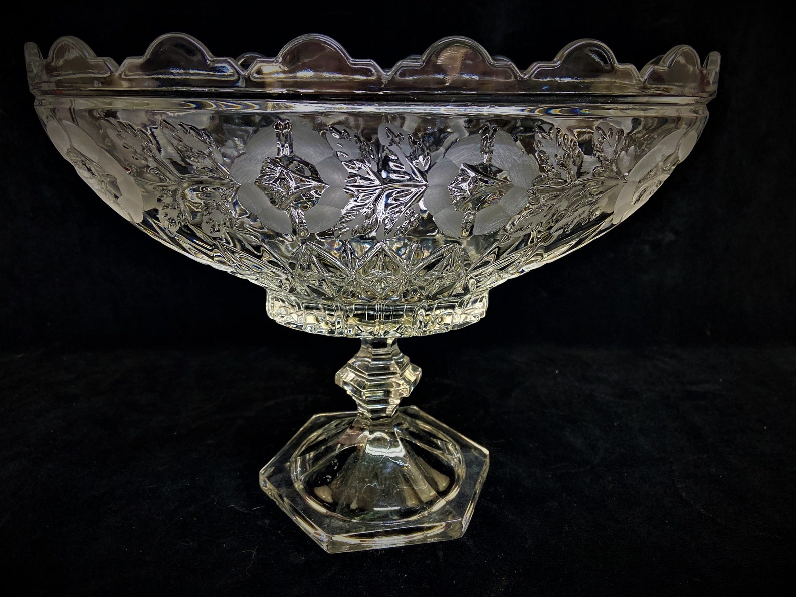 Vintage Lead Crystal Glass Oval Pedestal Bowl Home Decor Etsy