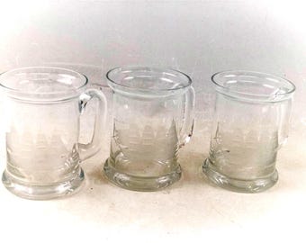 Ship Etched Beer Glasses Cocktail, Set of 3