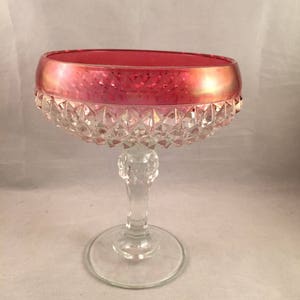 Vintage Indiana Glass Diamond Point Ruby Flash Tiffin Glass Compote Candy Dish