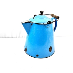 Rustic Large 8 Quart Blue Speckled Enamelware Tea Kettle, Rustic Decor