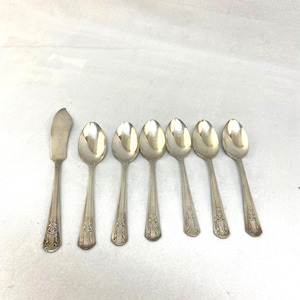 Vintage Wm Rogers Lido Pattern 1938, Set of 6 Teaspoons and 1 Butter Knife