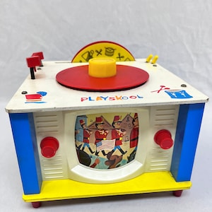 Vintage Playskool Musical TV Phonograph, Toy Music Box 1960s