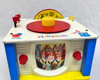 Vintage Playskool Musical TV Phonograph, Toy Music Box 1960s