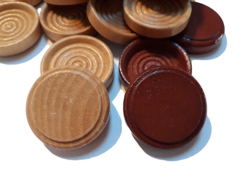 30 Backgammon Pieces Wooden Checkers 2 Dice Wood Reddish Brown Natural 1.25
