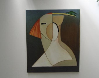 2 'großes Vintage Original Ölgemälde Künstler signiert Bukarest Fine Arts Akademie retro Abstrakte midcentury Malerei Modernist Galeriewand