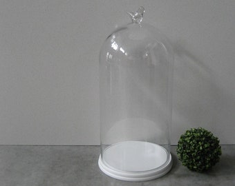 1.8’ Giant Vintage Glass Cloche Dome Wood Base Song Bird Finial Display Case Bell Jar Classic Gorgeous Laboratory Specimen Collection gift