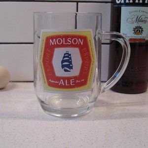 5.5&quot; Vintage Molson Export Beer Mug Heavy Tankard Vintage advertising home bar Retro graphics made in France Ale stein throwback gift