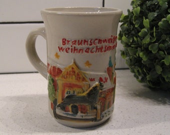 Vintage Braunschweiger Weihnachtsmarkt Mug Embossed wrap around design travel gift coffee lover gift Koessinger Gremany collectible cup