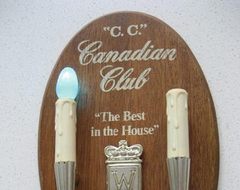 Vintage Advertising Bar Light Canadian Club Whiskey Solid Oak Working well Retro Graphics "Best in the House" Ready to hang Plastic classic