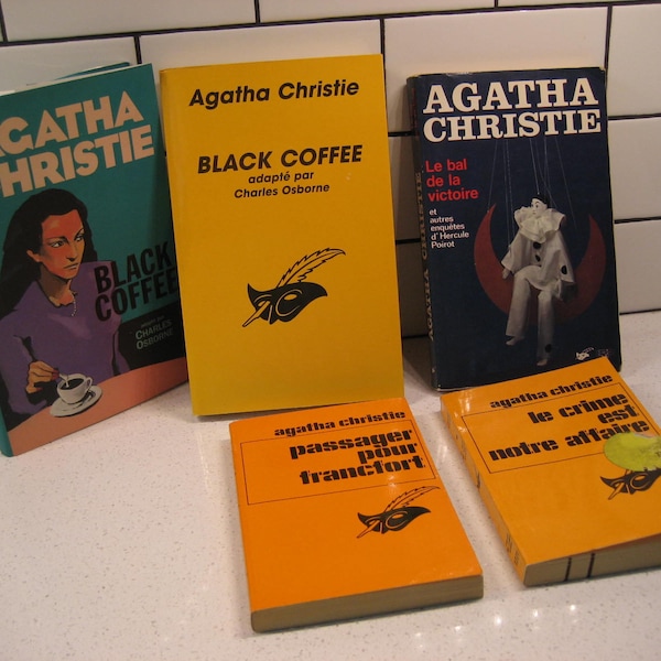 Set of 4 Vintage French Agatha Christie Novels c.1970-97 Black Coffee le Bal de la Victoire Hercule Poirot Instant collection book worm gift