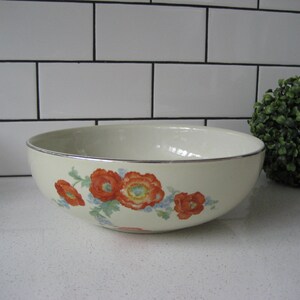 Vintage Hall&#39;s Superior Quality Kitchenware Centrepiece HEAVY Serving Bowl Silver Gilding Poppies Forget Me Nots retro urban farmhouse gift