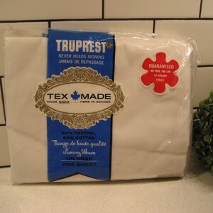 Vintage Texmade Truprest Twin 39&quot; x 75&quot; Fitted Sheet NOS/Still in Original package Permanent press fortrel cotton Luxury weave retro bedding
