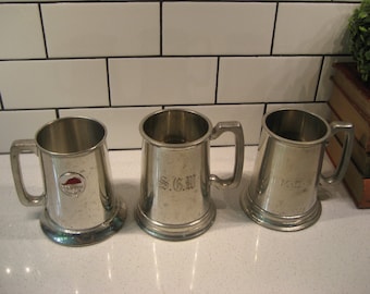 Jarra de cerveza vintage con fondo de cristal de peltre CHOICE XL, premio Carling, Marlboro, Canadá, con monograma de Birks, Inglaterra, estilo retro, pub, Manor, regalo para él