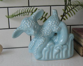 8&quot; Vintage Baby Blue Little Lamb Planter Adorable Powder Blue pencil make-up brush toothbrush holder succulents Midcentury ceramic kawaii