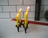 Vintage Dansk Quistgaard Cloverleaf Cast Iron Candle Holder 6 NOS mini red taper Denmark retro Scandi funny insert candlelight design