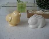 Vintage Hallmark Chick Rabbit Salt Pepper Set New Old Stock kawaii Spring animals birds mini figurines great gift idea family gathering cute
