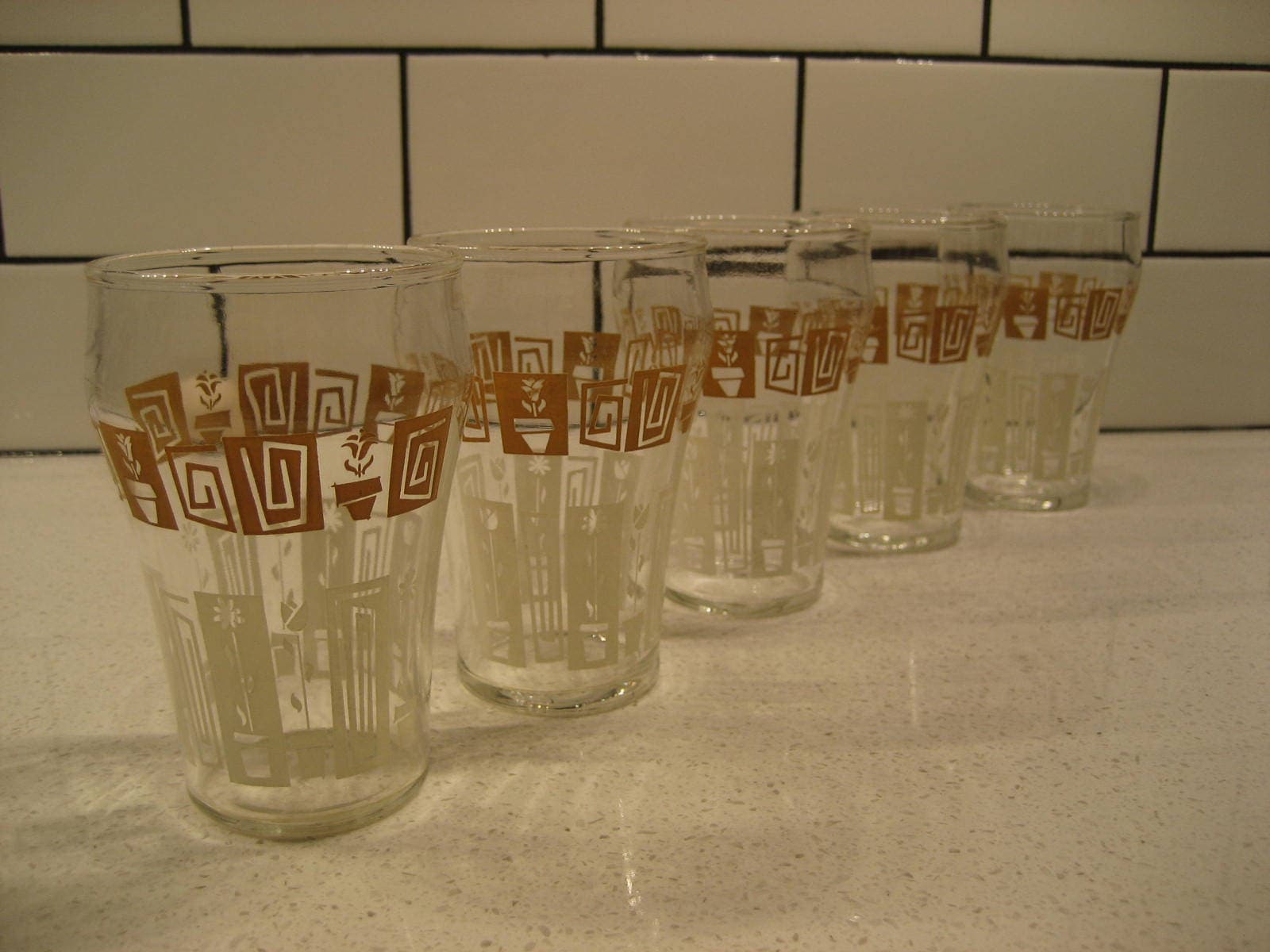 5個セット 4インチ レトロ ドリンクグラス アトミックデザイン