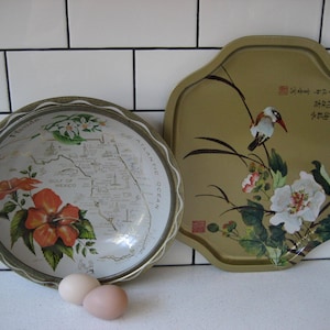 WAHL Großes Vintage Metall asiatisches Tablett Gold mit Blumen und Vögeln Retro Florida Souvenir State Wahrzeichen Karte Metallschale Vielseitiges Aufbewahrungsgeschenk