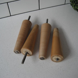 4pc Set Vintage Wooden Tapered Furniture Legs Authentic Midcentury (not modern reproductions) Metal threaded central rods Furniture remodel