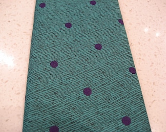 Vintage Christopher Barnes Skinny Krawatte Polyester Kanada Retro Mod Street Style Geschenk für ihn Kelly Mint Grün Boden Blau gewebt Polka Dots