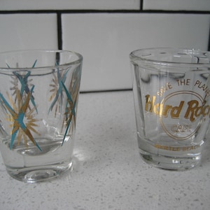 KEUZE Vintage borrelglas jaren 1950 Atomic midcentury aqua goud starburst jaren 1990 Myrtle Beach Hard Rock Cafe Home Bar cart party cadeau zeldzaam