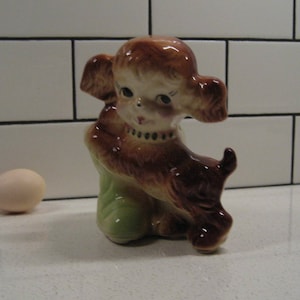 5.5&quot; Vintage Puppy Planter Glazed Organizer Retro planter Kitschy collectible Storage Very sweet Collar Eyelashes kawaii gift desk accessory