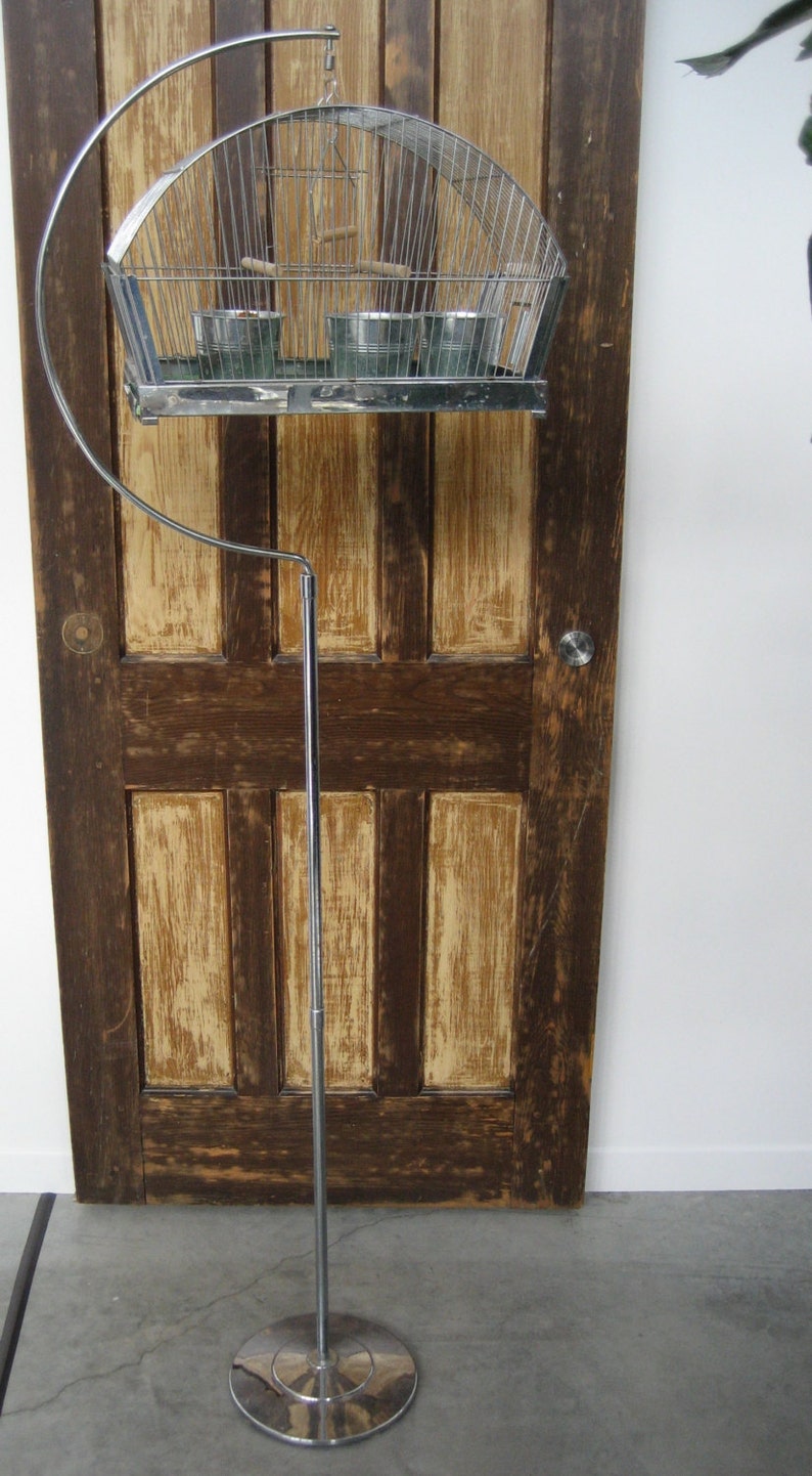 Vintage Hanging Bird Cage Cast Iron Stand Base Chrome Etsy