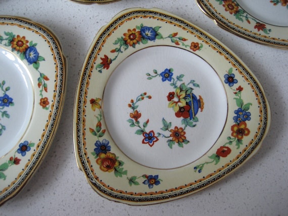 【BURSLEM】アンティーク　プレート 5個セット 6インチ ヴィンテージ トライアングルシェイプ プレート