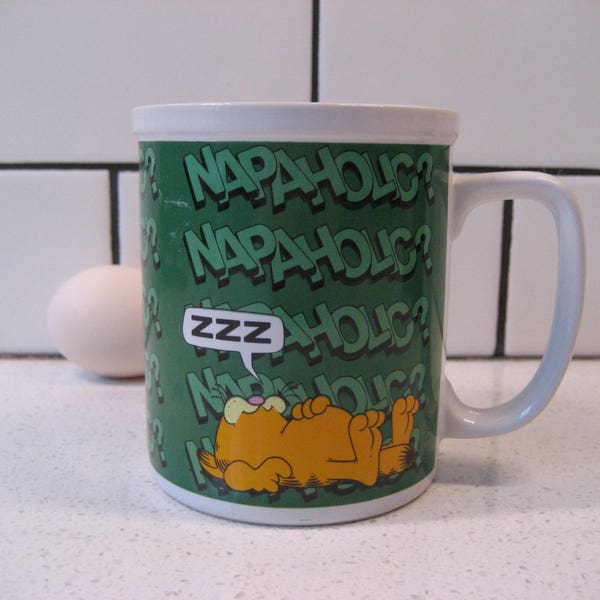 Vintage Garfield Coffee Mug Tea Cup circa 1978 Jim Davis Napaholic Odie Nermal Zzzzzz  Lasagna loving cat office cubicle decor gift