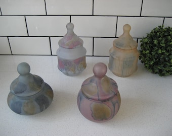 CHOICE Vintage Simron Israeli Hand-stained Glass Jars Apothecary Watercolour Artisan made Cotton puff storage Candy dish Rueven ethereal