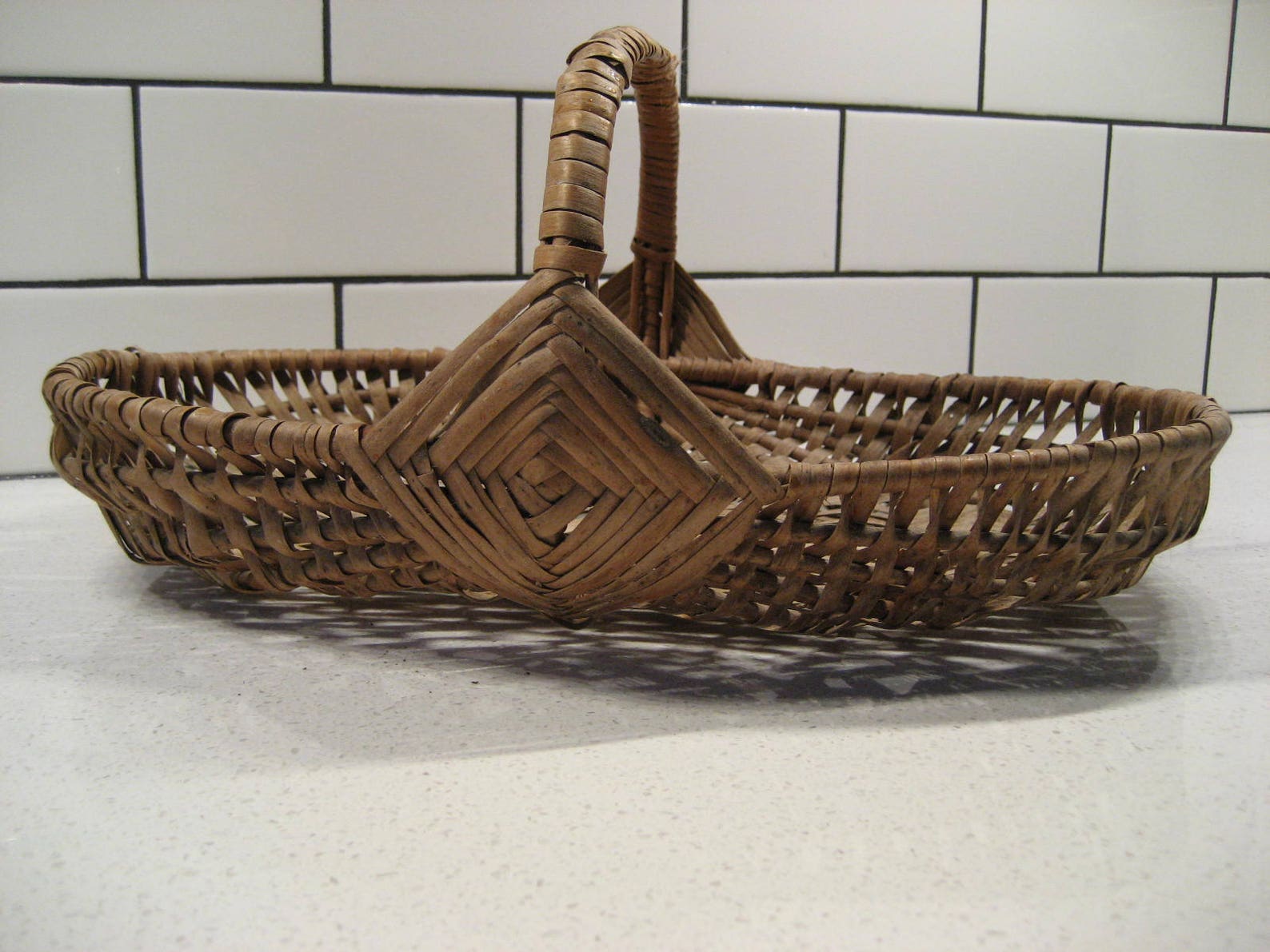 14” Antique Handmade Wooden Gathering Basket God's Eye Handle Eggs ...