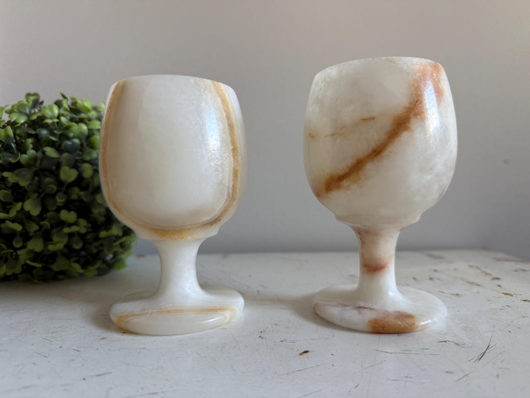 CHOICE 5” Vintage Stone Goblet Chalice Vase Stemware Linen Burnt Umber ...