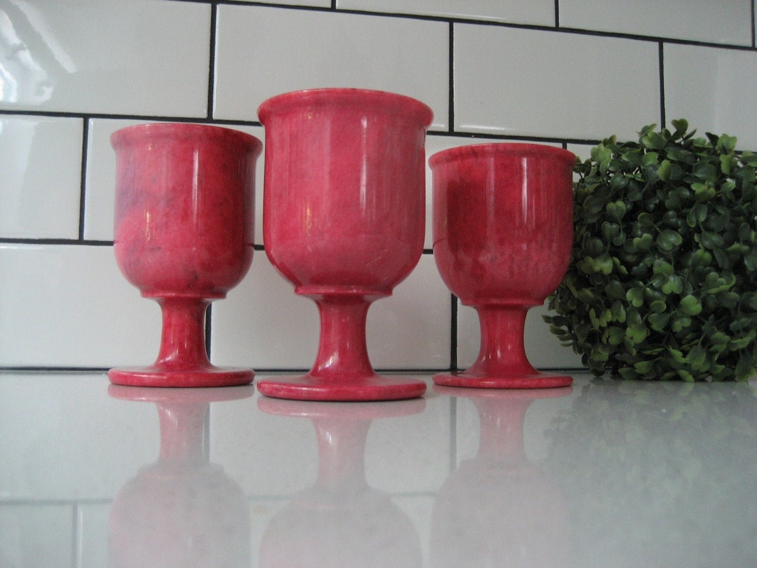 Vintage Stone Goblet Chalice Vase Stemware Hot Pink Onyx Marble