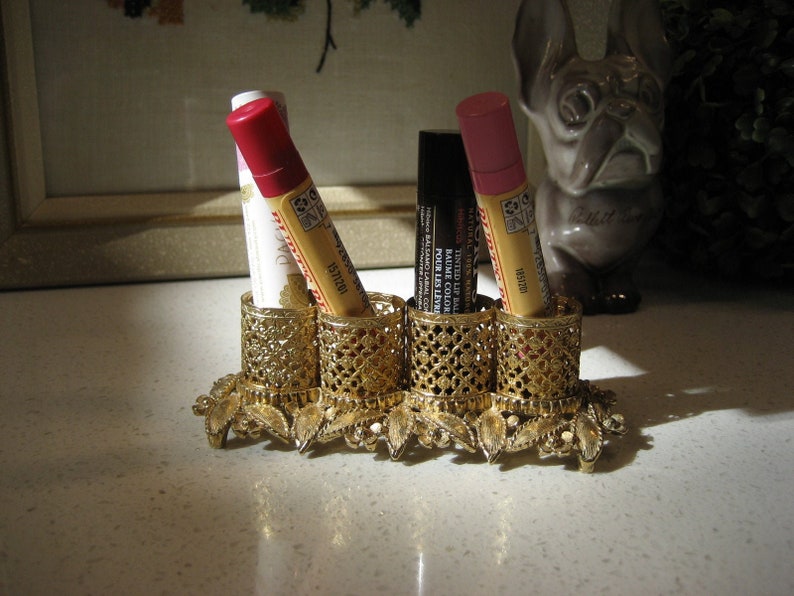 Vintage Gold Tone Metal Lipstick Holder Display Retro Boudoir Etsy Canada