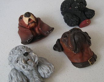 CHOICE 5" Vintage Adorable Bossons Dog Heads Grey Poodle Black Poodle Fawn Boxer Basset Hound England Sweet 1968 Retro pet dog figurine gift