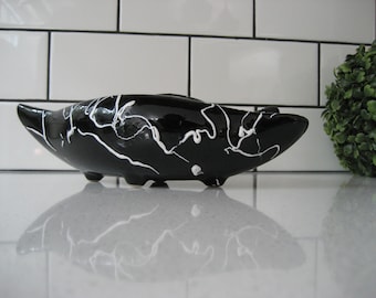 Vaso da fiori vintage Beauceware 1168 da 9,5 pollici, in ceramica verde foresta intenso, smaltato, con gocce e schizzi, stile retrò di metà secolo, forma interessante, per interni, stile boho, con piedini