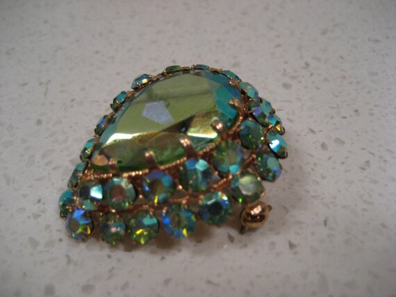 Vintage Pear Shaped Rhinestone Pin Brooch Aqua gr… - image 2