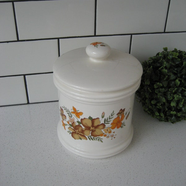 XL Vintage Japan Glazed Ceramic Canister florals woodland Cookies compost bin dog treats retro mod graphics gift idea throwback kitchen