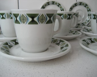 Juego de taza y platillo vintage Steelite Royal Doulton, vajilla de estilo retro, vajilla Sherwood para restaurante, vajilla para hotel, muy resistente y duradera, gráficos de la era Eames, era espacial