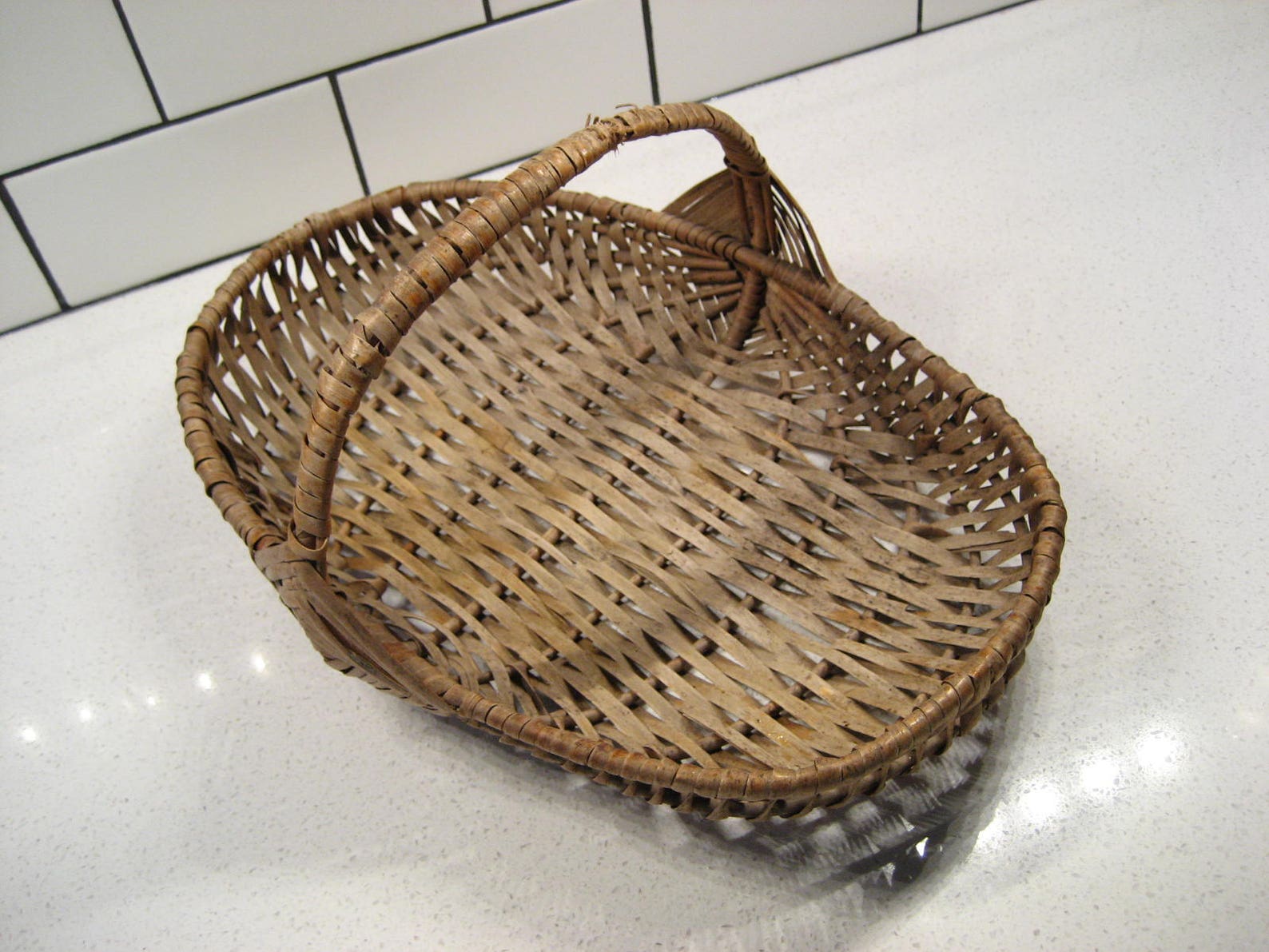 14” Antique Handmade Wooden Gathering Basket God's Eye Handle Eggs ...