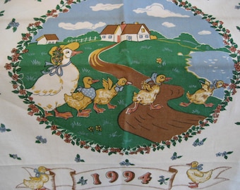CHOICE Vintage Tea Towel 1993 Squirrels Deer Nature 1994 Ducks Farm Textile calendar Printed Cotton retro hygge cottage kitchen cafe curtain