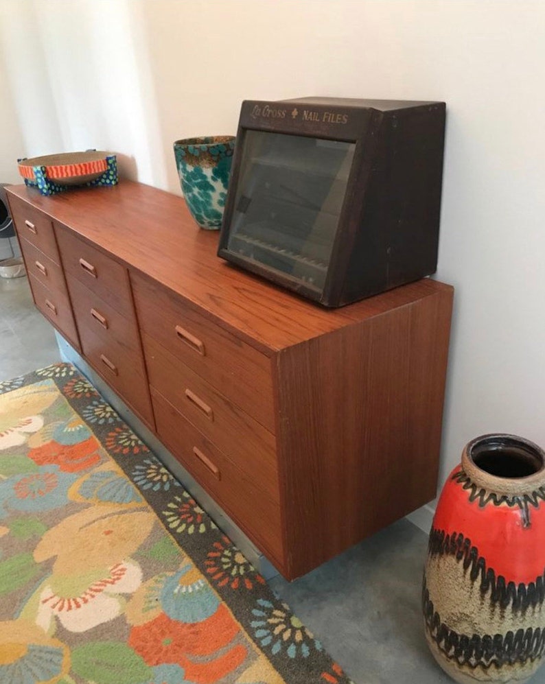 Vintage MCM Teak Credenza Nine Drawer Dresser Solid wood Etsy