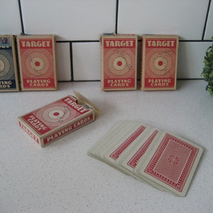 5 mazzi di carte da gioco Target vintage House of Cards Crafts Collage Assemblage Art Display realizzato in Canada Poker Bridge Family Game Night