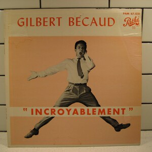 Vintage Pathe Album Vinyl LP Retro Frameable Cover Capital Records Gilbert Becaud Incroyablement Retro French wall decor pastel peach gift