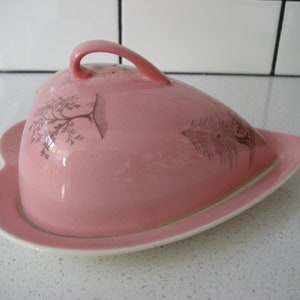 2pc Set Vintage Royal Winton Grimwades 3D Heart Shape Pink Covered Dish Georgia 981 pattern England midcentury trees nature gift Rare