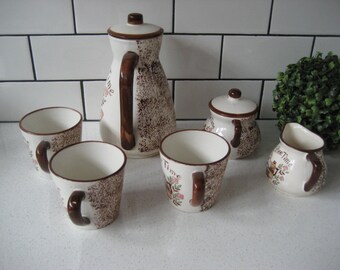 8pc Set Vintage Coffee Time Handpainted Pot Set Sugar Bowl