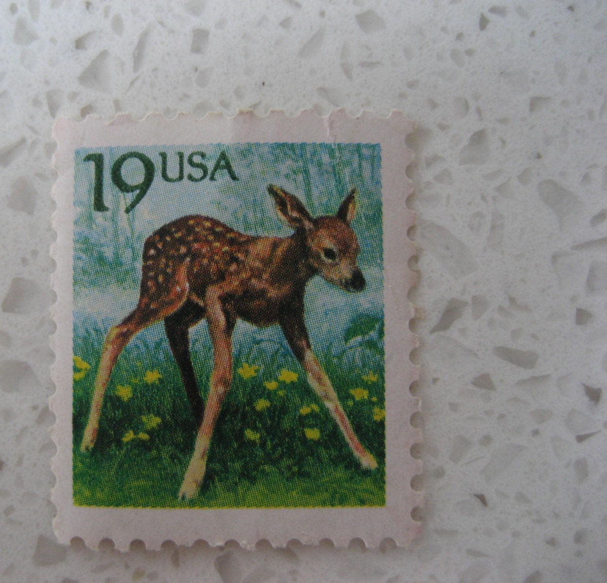 Vintage Unused Fawn Postage Stamp Spring USA postage stamp Baby Shower Woodland Nature Dandelions Retro postage Return to sender animal gift