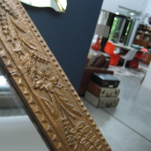 2' Antique Mirror Framed Golden Brown Gesso Wood Wheat Arch border design Ferns Retro botanicals Framed mirror French country luxe 1800s