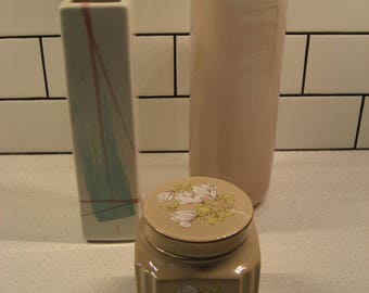 Vintage Pink Collection Blush heavy glass artisan vase 1980s Postmod Ikebana Pottery Canada Sadler Ginger Jar Magnolia England retro gift