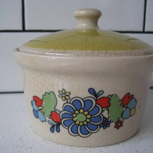 Rare Vintage Sadler Butter Dish with Lid Farmhouse Authentic crackling England c.1937-47 Retro pattern Primary colours Fresh bread homespun